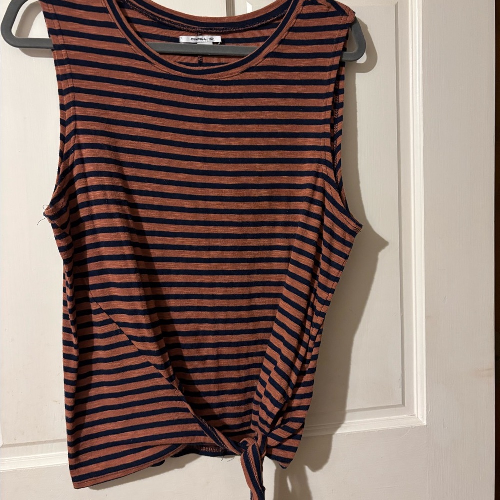 O'Neill rust & navy Striped Tie-Front Tank